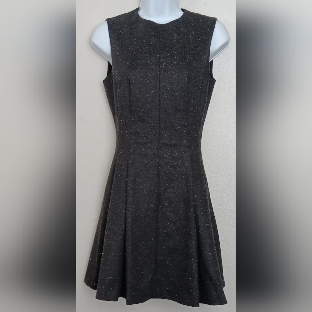 Theory Sleeveless Box Pleat Mini Dress Speckled Flecked Print Gray  Lined Sz 0